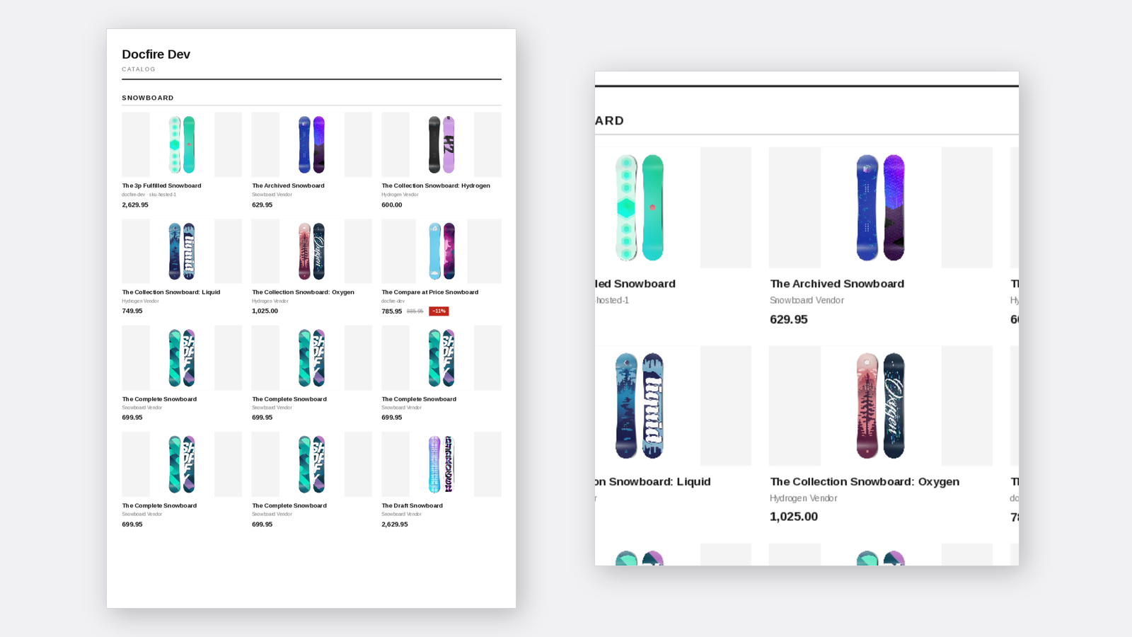 A catalogue page generated by Docfire from a Shopify store